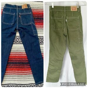 2 Pairs Levi’s Carpenter High Rise Straight Crop 724 Jeans Olive Green & Blue 24
